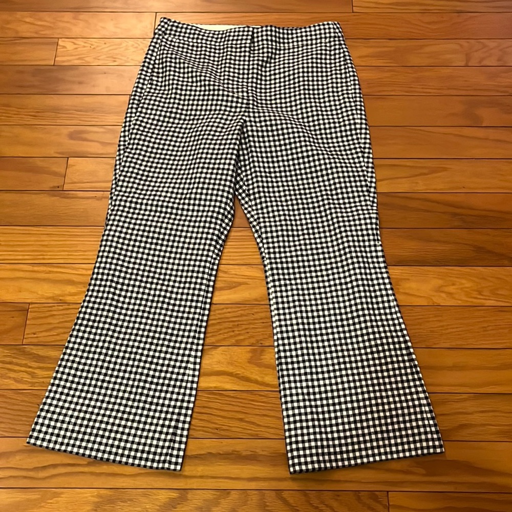 J. Crew Pants Womens 8 Blue White Gingham Hayden Crop Linen